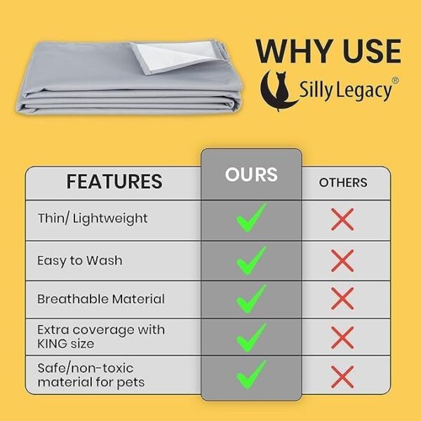 SILLY LEGACY Thin Reversible Waterproof Protective Cover or Liner for Bed or Couch, for Dogs and Cats (King 82 x 100, Gray)