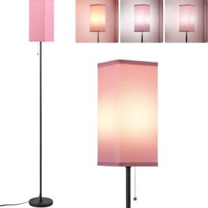 51tfKO7jgZL._AC_SL1500.jpg Tall Floor Lamp with Linen Shade - 3 Color Temperature, Black, LED Bulbs, Pull Chain Switch, Easy Assembly