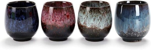 Jianzhan Ceramic Teacup, Kung Fu Tea Set, Coffee cup，Yerba Mate Set - Ceramic Mate CupSet of 4 (green)