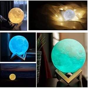 CPLA Moon Lamp 2024 Upgrade 128 Colors with Timing- 3D Printing Moon Night Light for Kids Adults- Valentines Day Gifts for Kids/Her/Women- Wooden Stand & Remote/Touch Control