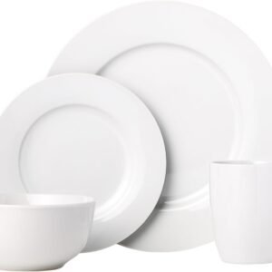 51wOqkERyNL._AC_SL1500.jpg Basics 16-Piece Porcelain Kitchen Dinnerware Set with Plates, Bowls and Mugs, Service for 4 - White