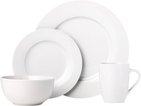 51wOqkERyNL._AC_SL1500.jpg Basics 16-Piece Porcelain Kitchen Dinnerware Set with Plates, Bowls and Mugs, Service for 4 - White
