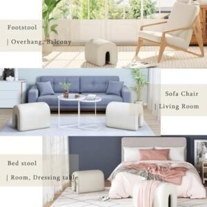 2PCS Lamb Wool Ottoman, Small U-Shaped Foot Stools, Beige Single Sofa Resting Foot Rest Stool, Vanity Chair Bench for Bedroom End, Makeup Desk,Entryway, Living Room（18.11"*14.17"*15.55"）
