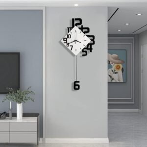 Decorative Wall Clock for Living Room Decor, Large Modern Wall Clocks with Pendulum Battery Operated for Bedroom Office Kitchen Home, 19.7 Inch Big Silent Wall Clock Non Ticking
