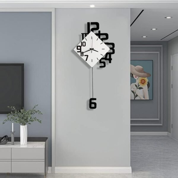 Decorative Wall Clock for Living Room Decor, Large Modern Wall Clocks with Pendulum Battery Operated for Bedroom Office Kitchen Home, 19.7 Inch Big Silent Wall Clock Non Ticking