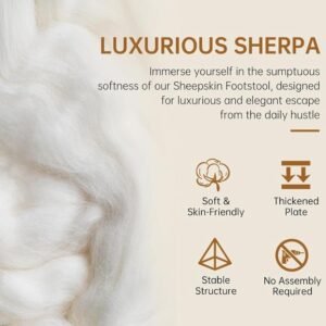 2PCS Lamb Wool Ottoman, Small U-Shaped Foot Stools, Beige Single Sofa Resting Foot Rest Stool, Vanity Chair Bench for Bedroom End, Makeup Desk,Entryway, Living Room（18.11"*14.17"*15.55"）