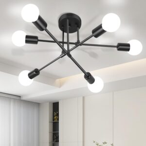 SILAMPDI Modern Sputnik Chandelier, 6-Light Black Gold Ceiling Light Fixture, Industrial Sputnik Lights Fixture for Bedroom, Living Room, Dining Room, Kitchen, Hallway, E26 Base, Bulbs Not Included