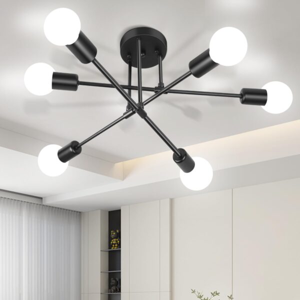SILAMPDI Modern Sputnik Chandelier, 6-Light Black Gold Ceiling Light Fixture, Industrial Sputnik Lights Fixture for Bedroom, Living Room, Dining Room, Kitchen, Hallway, E26 Base, Bulbs Not Included