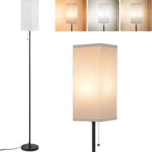 610XF8QHsWL._AC_SL1500.jpg Tall Floor Lamp with Linen Shade - 3 Color Temperature, Black, LED Bulbs, Pull Chain Switch, Easy Assembly