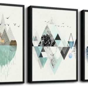 MHARTK66 Canvas Wall Art For Living Room Office Wall decor Abstract Geometry Mountain Wall Artworks Pictures for Bedroom 3 Panels bathroom Wall Paintings posters Home Decoration 12x16 inch 3 piece