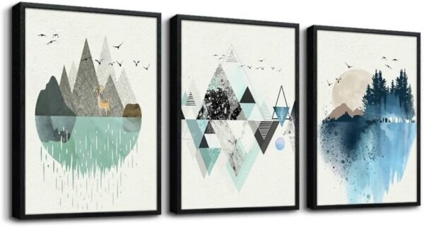 MHARTK66 Canvas Wall Art For Living Room Office Wall decor Abstract Geometry Mountain Wall Artworks Pictures for Bedroom 3 Panels bathroom Wall Paintings posters Home Decoration 12x16 inch 3 piece
