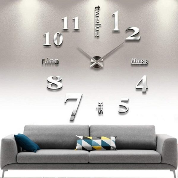612TwuUpUUL._AC_SL1000.jpg DIY Wall Clock Modern Large 3D Wall Clock Mirror Stickers Home Office Decor,Silver