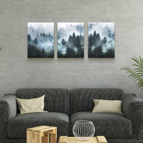 DZRWUBHS Canvas Wall Art For Living Room Modern Family Wall Decorations For Bedroom Office Wall Decor Foggy Forest Trees Landscape Wall Painting Prints Art Pictures Artwork Room Home Decor 3 Piece
