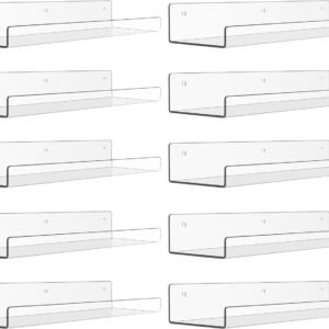 upsimples 4 Pack Acrylic Shelves for Wall Storage, 15" Floating Bookshelves for Kids, Display Shelf Organizer for Bathroom, Bedroom, Living Room, Kitchen, Room Decor, Clear