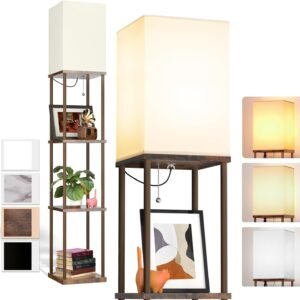 addlon Floor Lamp with Shelves, 4-Tier Modern Shelf Floor Lamp with 3CCT LED Bulb, Display Lamp for Living Room, Bedroom and Office - Black