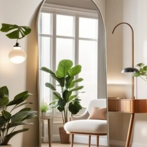 Floor Mirror, 58"×18" Arched Full Length Mirror with Stand, Standing Mirror, Full Body Mirror, Large Mirror, Arched Wall Mirror, Freestanding, Aluminum Frame - Gold