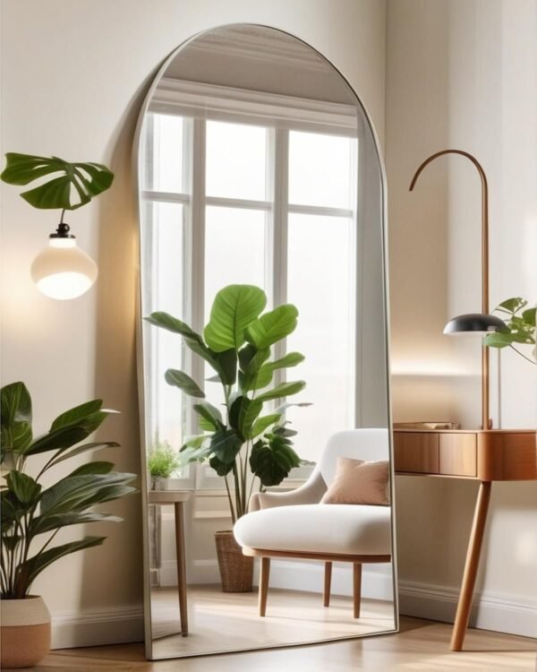 Floor Mirror, 58"×18" Arched Full Length Mirror with Stand, Standing Mirror, Full Body Mirror, Large Mirror, Arched Wall Mirror, Freestanding, Aluminum Frame - Gold