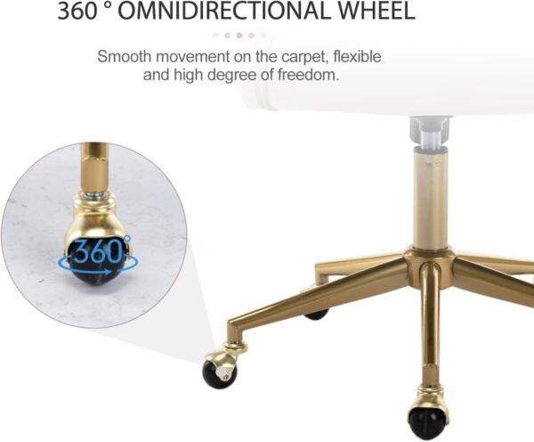 Nrizc Velvet Office Desk Chair, Upholstered Home Office Desk Chairs with Adjustable Swivel Wheels, Ergonomic Office Chair for Living Room, Bedroom, Office, Vanity Study (Beige)