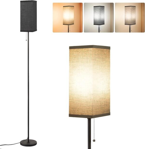 615AHDOwKcL._AC_SL1500.jpg Tall Floor Lamp with Linen Shade - 3 Color Temperature, Black, LED Bulbs, Pull Chain Switch, Easy Assembly