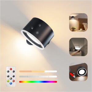 Koopala LED Wall Sconces, Wall Mounted Lamps with Rechargeable Battery Operated Dim 3 Brightness Removable Charging 360°Rotate Magnetic Ball, Cordless Wall Light for Reading Study Bedside Hallway