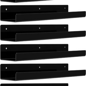 upsimples 4 Pack Acrylic Shelves for Wall Storage, 15" Floating Bookshelves for Kids, Display Shelf Organizer for Bathroom, Bedroom, Living Room, Kitchen, Room Decor, Clear