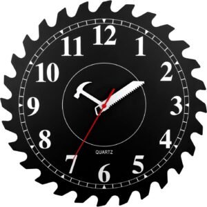 616fZH338kL._AC_SL1411.jpg 12 Inch Metal Wall Clock with Circular Saw Blade Dial, Handsaw and Hammer Pointer,Great Decor for Garage,Workshop and Man Cave