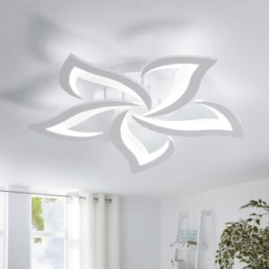Goeco Dimmable Ceiling Light, White 5-Petals Flower Design Flush Mount Ceiling Lights Fixture, 3000K-6500K LED Acrylic with APP/Remote Control for Bedroom, Dining Room, Living Room, Kitchen