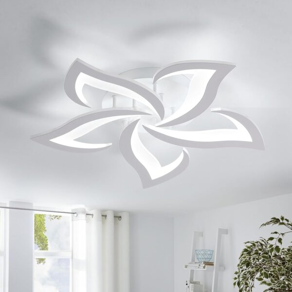 Goeco Dimmable Ceiling Light, White 5-Petals Flower Design Flush Mount Ceiling Lights Fixture, 3000K-6500K LED Acrylic with APP/Remote Control for Bedroom, Dining Room, Living Room, Kitchen