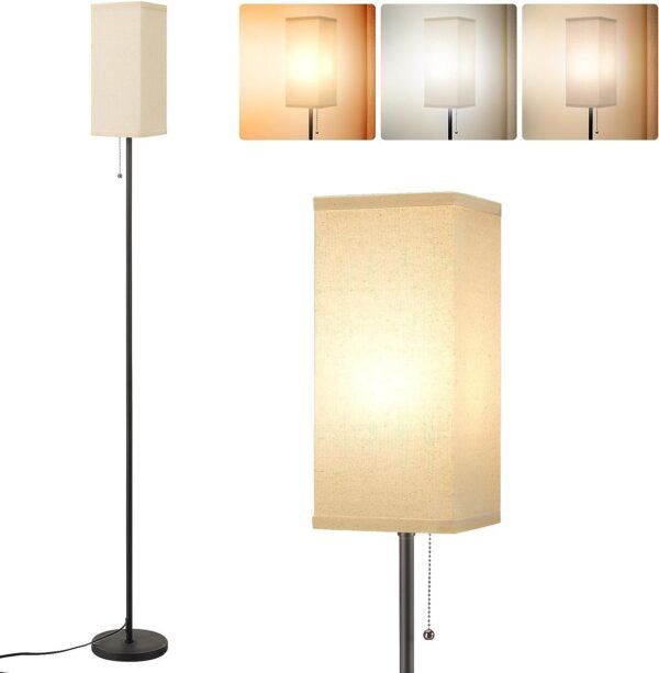 617UUMek4qL._AC_SL1500.jpg Tall Floor Lamp with Linen Shade - 3 Color Temperature, Black, LED Bulbs, Pull Chain Switch, Easy Assembly