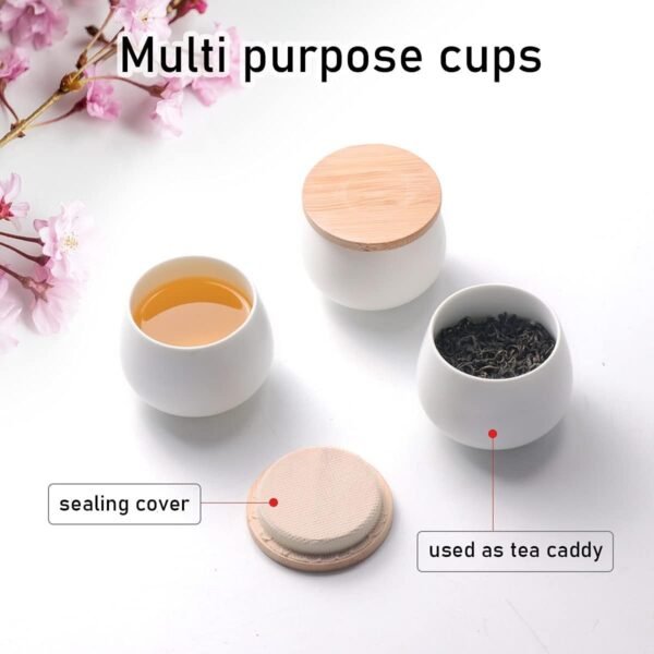 20oz Ceramic Teapot with 4 Teacup, Japanese Style Porcelain Tea Pot, Loose Leaf and Blooming Tea Maker Tea Caddy Cups Pottery Tea Sets with Bentwood Handle for Women Gift (Gloss White)