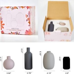 618waCVE9RL._AC_SL1500.jpg Ceramic Modern Farmhouse Vase , Neutral Small for Table, Living Room, Shelf, Bookshelf and Entryway Décor, Set of 3