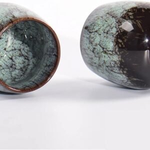 Jianzhan Ceramic Teacup, Kung Fu Tea Set, Coffee cup，Yerba Mate Set - Ceramic Mate CupSet of 4 (green)