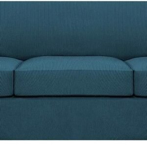 61AHXkRX_NL._AC_SL1500.jpg H.VERSAILTEX 3 Piece Stretch Sofa Covers for 2 Cushion Sofa Couch Covers for Living Room Furniture Cover (Base Cover Plus 2 Seat Cushion Covers) Thicker Jacquard Fabric(Large Sofa, Grey)