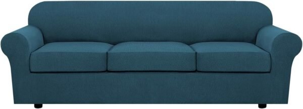 61AHXkRX_NL._AC_SL1500.jpg H.VERSAILTEX 3 Piece Stretch Sofa Covers for 2 Cushion Sofa Couch Covers for Living Room Furniture Cover (Base Cover Plus 2 Seat Cushion Covers) Thicker Jacquard Fabric(Large Sofa, Grey)