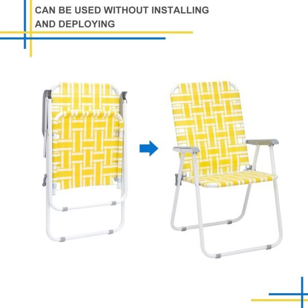 Set of 2 Patio Folding Lawn Chair, Outdoor Beach Chair Portable Camping Chair, Webbed Folding Chair for Yard, Garden (Yellow)