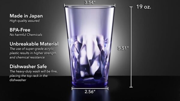 61Al0ufy1IL._AC_SL1500.jpg 19oz Unbreakable Premium Drinking Glasses Set of 6 - Super Grade Acrylic Plastic - Perfect for Gifts - Dishwasher Safe - Stackable - Drinkware Cups Reusable Water Tumbler