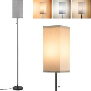 61CCe_t_GLL._AC_SL1500.jpg Tall Floor Lamp with Linen Shade - 3 Color Temperature, Black, LED Bulbs, Pull Chain Switch, Easy Assembly