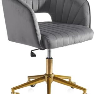 Nrizc Velvet Office Desk Chair, Upholstered Home Office Desk Chairs with Adjustable Swivel Wheels, Ergonomic Office Chair for Living Room, Bedroom, Office, Vanity Study (Beige)