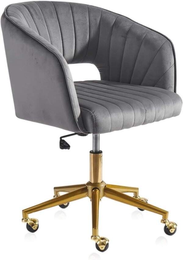 Nrizc Velvet Office Desk Chair, Upholstered Home Office Desk Chairs with Adjustable Swivel Wheels, Ergonomic Office Chair for Living Room, Bedroom, Office, Vanity Study (Beige)