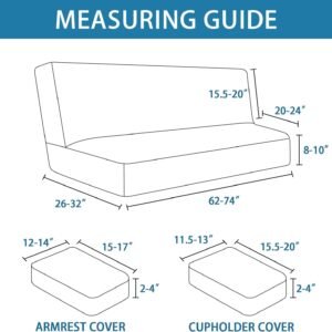 4 Pieces Stretch Futon Covers Sofa Bed Slipcover with Removable Armrests and Cupholders Covers Furniture Protector High Spandex Small Checks Jacquard Fabric, Natural