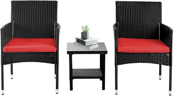 3 Piece Furniture Patio Chairs Wicker Outdoor Rattan Conversation Bistro Set for Backyard Porch Poolside Lawn (Brown)