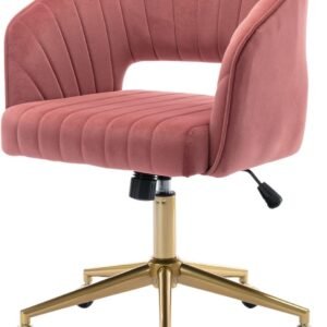 Nrizc Velvet Office Desk Chair, Upholstered Home Office Desk Chairs with Adjustable Swivel Wheels, Ergonomic Office Chair for Living Room, Bedroom, Office, Vanity Study (Beige)