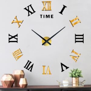 VREAONE Large 3D DIY Wall Clock, Giant Roman Numerals Clock Frameless Mirror Big Wall Clock Home Decoration for Home Living Room Bedroom Wall Decorations(Gold)