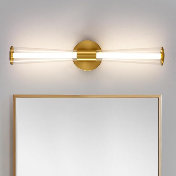 KAISITE Gold Bathroom Light Fixture - Modern Bathroom Vanity Light Dimmable LED Bathroom Sconce Wall Lighting Fixture with Double Layer Shades 13W 4000K 23inch Bath Vanity Light Bar Over Mirror