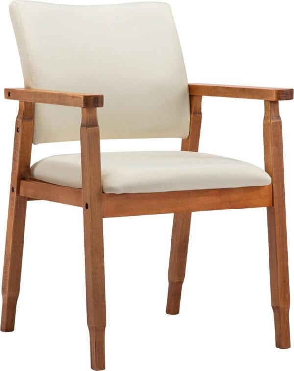 61F3a3Iht5L._AC_SL1500.jpg thksbought Mid Century Modern Walnut Dining Chairs Wood Arm Beige Fabric Kitchen Cafe Living Room Decor Furniture