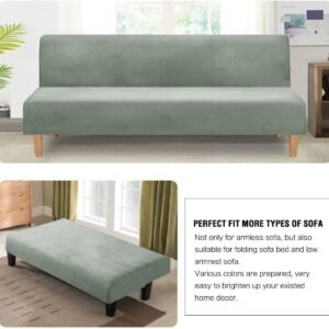 61FBTsmD0xL._AC_SL1000.jpg H.VERSAILTEX Real Velvet Futon Cover Armless Sofa Covers Sofa Bed Covers Stretch Futon Couch Cover Sofa Slipcover Furniture Protector Thick Soft Cozy Velvet Fabric Form Fitted Stay In Place, Sea Grass