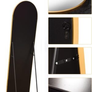 Floor Mirror, 58"×18" Arched Full Length Mirror with Stand, Standing Mirror, Full Body Mirror, Large Mirror, Arched Wall Mirror, Freestanding, Aluminum Frame - Gold