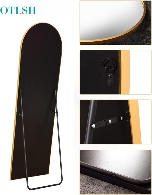 Floor Mirror, 58"×18" Arched Full Length Mirror with Stand, Standing Mirror, Full Body Mirror, Large Mirror, Arched Wall Mirror, Freestanding, Aluminum Frame - Gold