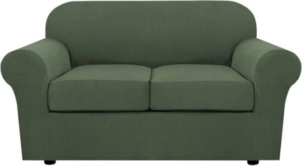 61G6mCIuxXL._AC_SL1500.jpg H.VERSAILTEX 3 Piece Stretch Sofa Covers for 2 Cushion Sofa Couch Covers for Living Room Furniture Cover (Base Cover Plus 2 Seat Cushion Covers) Thicker Jacquard Fabric(Large Sofa, Grey)
