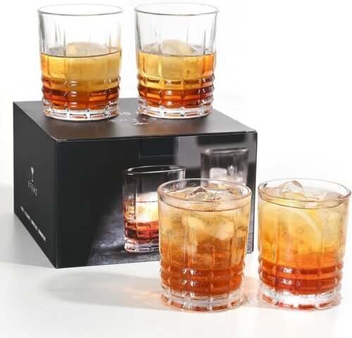 61GWDHOntnL._AC_SL1000.jpg Old Fashioned Whiskey Glasses Set of 4, 11oz Bourbon Glass Set Rock Glass for Cocktail Drinks Scotch, Lowball Drinking Bar Glassware Thick Short Tumbler Drinkware Men Gift